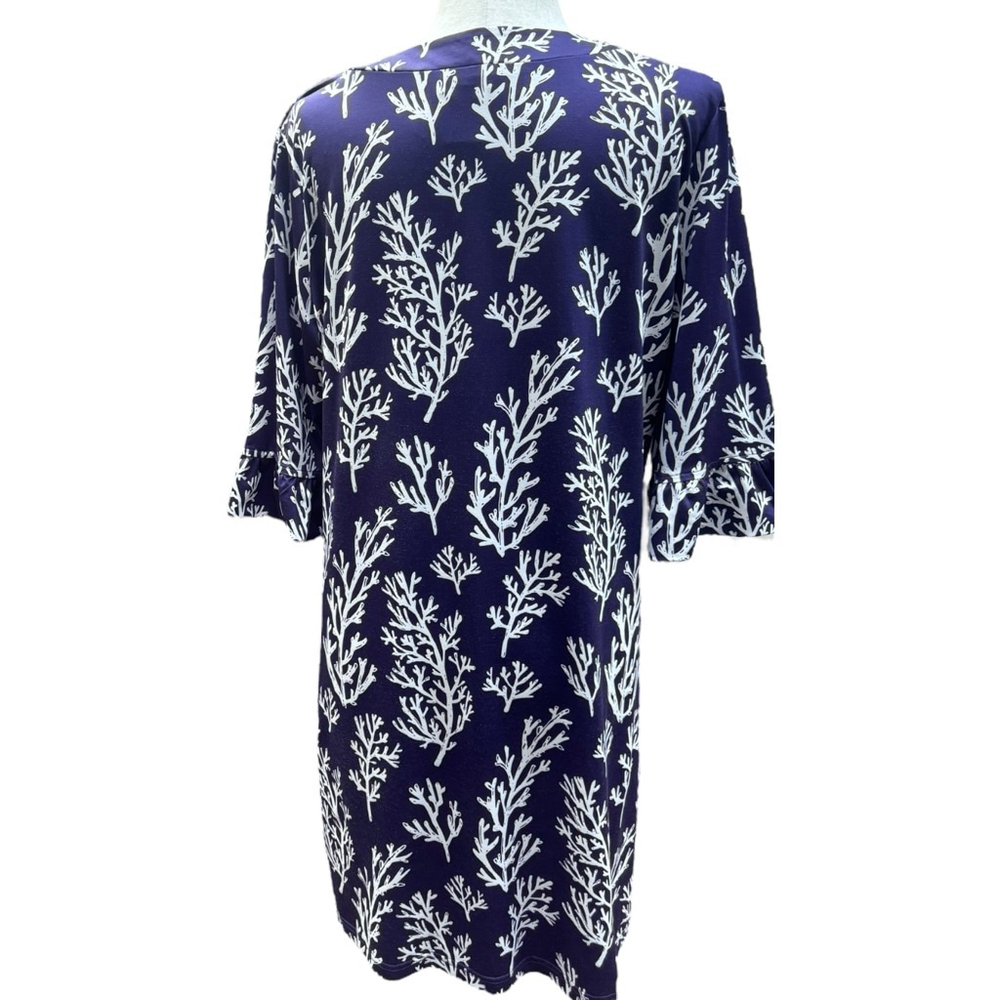 Top it Off Navy Coral Tunic Dress L Cover Up Resort Poolside Coastal Style - Picture 6 of 8